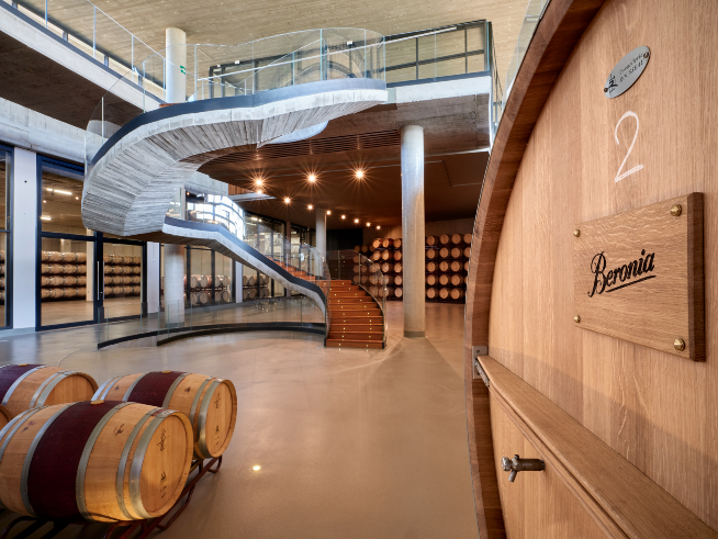 Beronia winery barrel room 